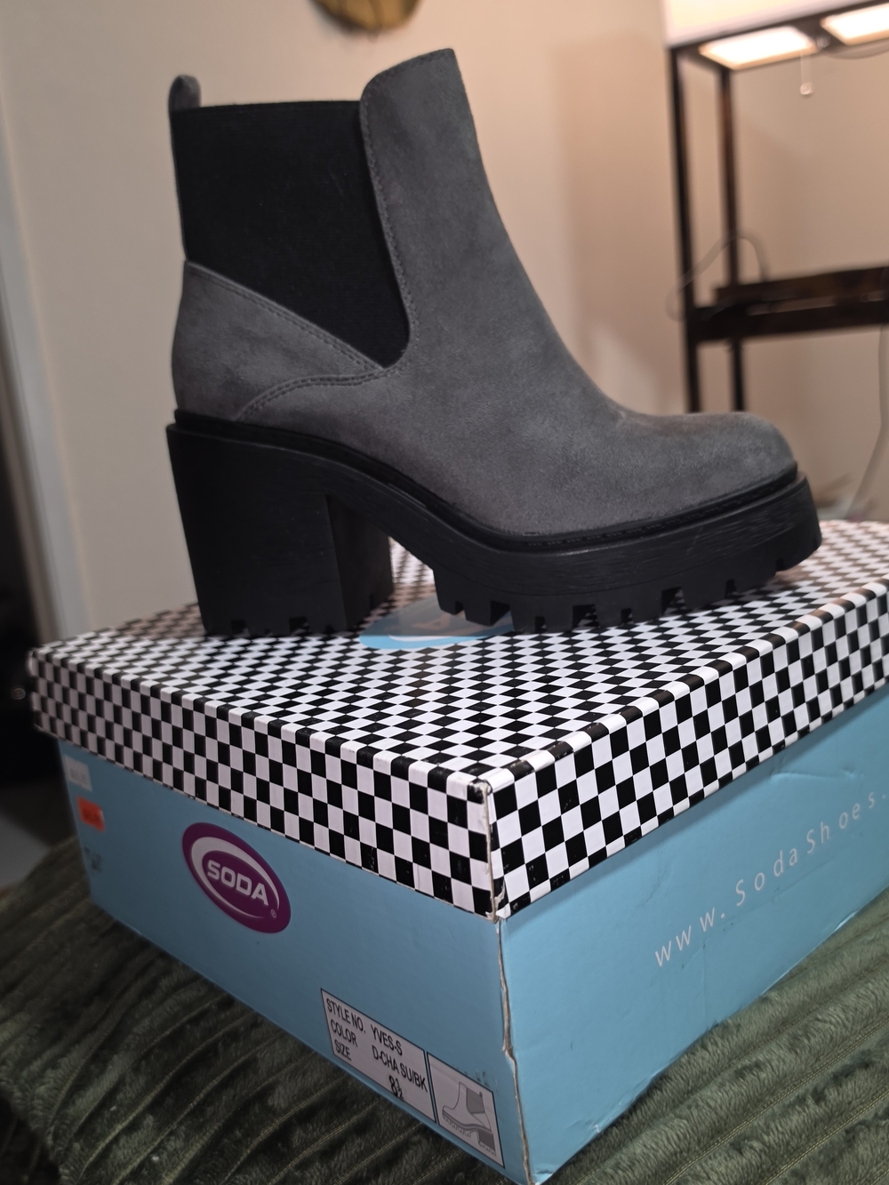 Soda Gray Suede Lug-Soled Ankle Boot